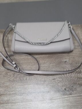 kate spade Light Gray Leather Crossbody with Silver Chain
